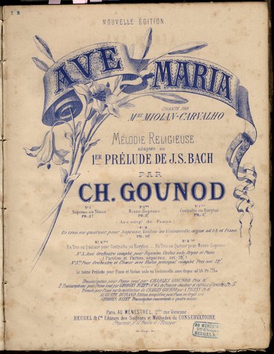 Nuty do „”Ave Maria””.Religious Melodie Adapted Au 1er Prelude By J.S. Kawaler. przez Charlesa Gounoda. Prywatna kolekcja. autorstwa Anonymous Anonymous