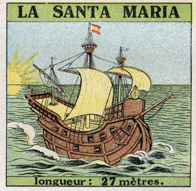Statki i statki: Santa Maria, karawela Krzysztofa Kolumba (1451-1506), gdy odkrył Amerykę w 1492 roku. Anonimowa ilustracja z 1925 roku. Kolekcja prywatna. autorstwa Anonymous Anonymous