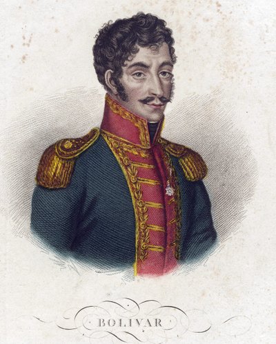 Simon Bolivar (1783-1830) - Anonim - 1825 - Akwaforta, akwarela - 16,6x12 - Kolekcja prywatna autorstwa Anonymous Anonymous