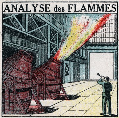 Analiza spektralna: analiza płomienia. Anonimowa ilustracja z 1925 r. Ze zbiorów prywatnych. autorstwa Anonymous Anonymous