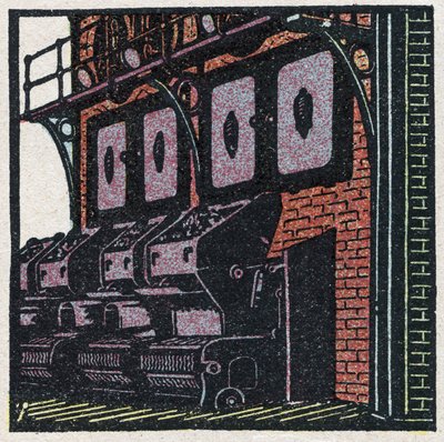 Wytwornice pary: bateria kotłowa. Anonimowa ilustracja z 1925 r. Ze zbiorów prywatnych. autorstwa Anonymous Anonymous