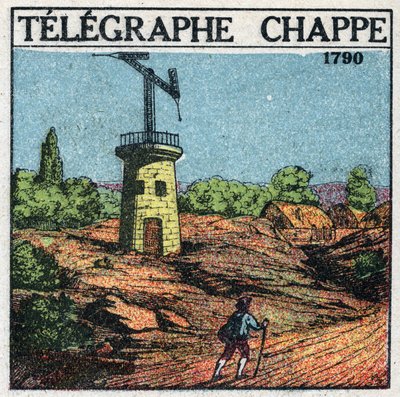 Telegraf: telegraf Claude Chappe (1765-1805) z 1790 r. Anonimowa ilustracja z 1925 r. Zbiory prywatne. autorstwa Anonymous Anonymous