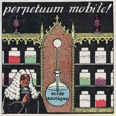 Temperatura i rozszerzalność: „mobile perpetuum”, pierwszy termometr używany przez aptekarzy w XVI wieku. Anonimowa ilustracja z 1925 r. Ze zbiorów prywatnych. autorstwa Anonymous Anonymous