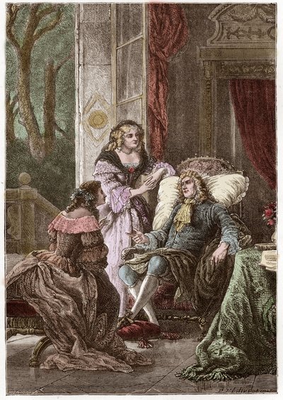 Książę Francois de La Rochefoucauld (1613-1680), markiza Madame de Sevigne (1626-1696) i hrabina de La Fayette (1634-1693), francuscy pisarze - Grawerowanie Hildebranda wg P. Philippoteaux - (książę Francois de La Rochefoucauld (1613-1680), Marc autorstwa Anonymous Anonymous