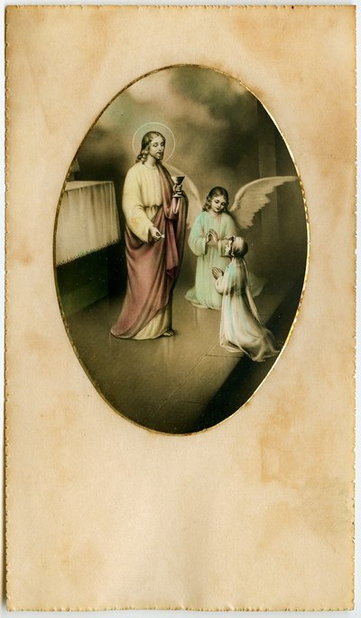 Eucharystia, Komunia Święta, Sakrament Ołtarza: dziecko przed Jezusem (rycina) autorstwa Anonymous Anonymous