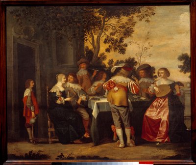 Gra karciana Gallant Scene z kilkoma graczami i muzykami. Anonimowe malowanie. XVII-wieczne Lille, Musee des Beaux Arts autorstwa Anonymous Anonymous