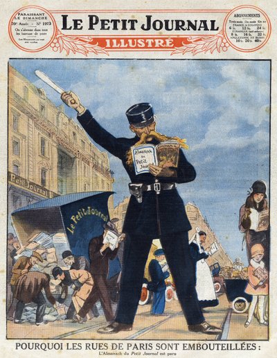 Ludność Paryża skorzystała z ciężarówki dostawczej, a policjant zajął się czytaniem Almanachu zamiast krążyć z „Le petit journal illustré” autorstwa Anonymous Anonymous