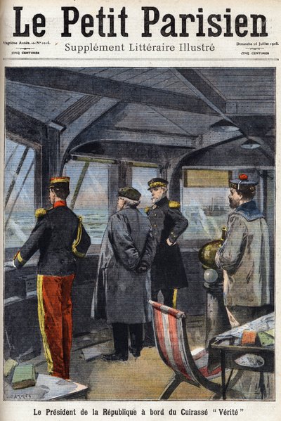 Prezydent Republiki Armand Fallieres (1841-1931) na pokładzie Cuirasse „Verite”. Jedna z gazet „Le petit parisien”” z 26.07.1908 r. Prywatna kolekcja. autorstwa Anonymous Anonymous