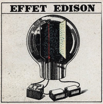 Efekt TSF: Edisona w żarówce elektrycznej służy do wykrywania sygnałów TSF. Anonimowa ilustracja z 1925 r. Ze zbiorów prywatnych. autorstwa Anonymous Anonymous