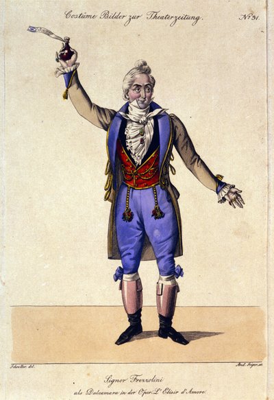 Bas Giuseppe Frezzolini (1789-1861) w interpretacji Doktora Dulcamary w operze „Napój miłosny” Gaetano Donizettiego (1797-1848) podczas występu w Teatro della Canobbiana w Mediolanie 12.05.1832. autorstwa Anonymous Anonymous