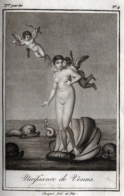 Narodziny Wenus (Narodziny Wenus). Rycina z 1819 r. w „Lettres a Emilie sur la mitologie” Charlesa Alberta Demoustiera (1760-1801). Prywatna kolekcja. autorstwa Anonymous Anonymous