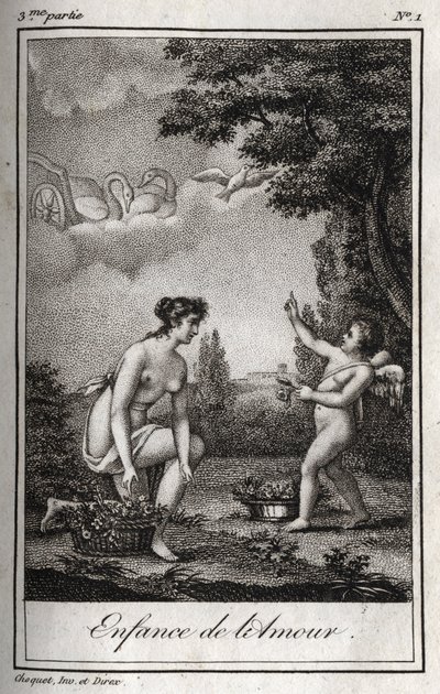 Dzieciństwo miłości. Rycina z 1819 r. w „Lettres a Emilie sur la mitologie” Charlesa Alberta Demoustiera (1760-1801). Prywatna kolekcja. autorstwa Anonymous Anonymous