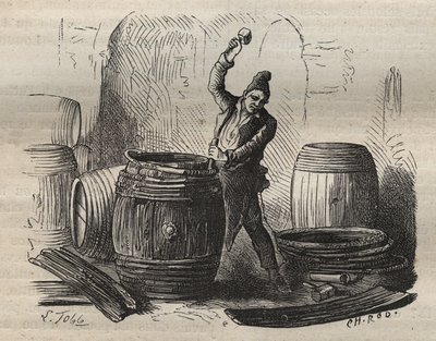 Bednarz Toulon Bagne w XIX wieku. Grawer „Historia skazanych od ich powstania do dnia dzisiejszego” (1877) autorstwa Pierre