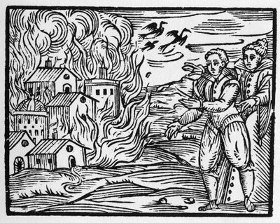 Klątwa czarodziejów palących miasto – „Kompendium Maleficarum” – dotyczy wiedźm, ich zła i ich podstępów autorstwa Francesco Marii Guazzo lub Guaccio lub Guaccius (15??-16??) 1608 Kolekcja prywatna autorstwa Anonymous Anonymous