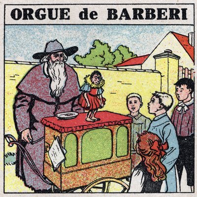 Efekty muzyczne: kłujący organista i małpka zabawiają dzieci na ulicy. Anonimowa ilustracja z 1925 r. Ze zbiorów prywatnych. autorstwa Anonymous Anonymous