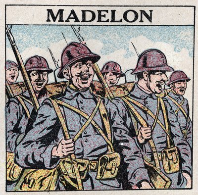 Efekty muzyczne: francuska piosenka „La Madelon” dodaje odwagi wojsku. Anonimowa ilustracja z 1925 r. Ze zbiorów prywatnych. autorstwa Anonymous Anonymous