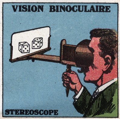 Oko: widzenie obuoczne. Użyj stereoskopu, aby zobaczyć z ulgą. Anonimowa ilustracja z 1925 r. Ze zbiorów prywatnych. autorstwa Anonymous Anonymous