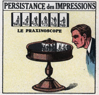 Oko: trwałość wrażeń. Praksynoskop. Anonimowa ilustracja z 1925 r. Ze zbiorów prywatnych. autorstwa Anonymous Anonymous