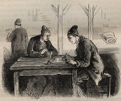 Publiczny pisarz w Toulon Bagne w XIX wieku. Grawer „Historia skazanych od ich powstania do dnia dzisiejszego” (1877) autorstwa Pierre