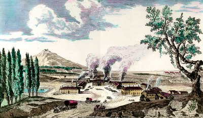 Królewska odlewnia w Creusot (Saona i Loara) w 1787 r. Wytwarzała między innymi uzbrojenie armii francuskiej. Rycina z XVIII wieku. Prywatna kolekcja autorstwa Anonymous Anonymous