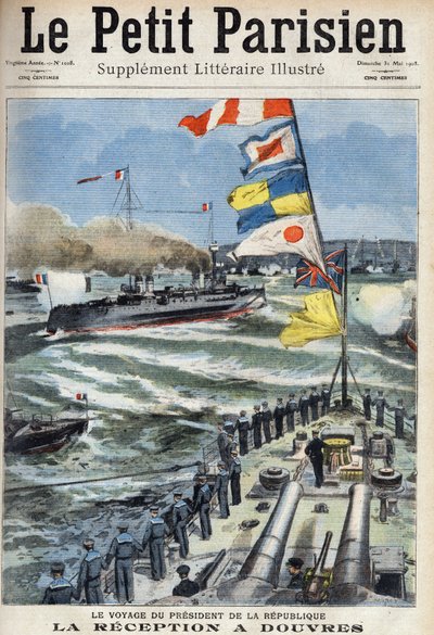 Podróż prezydenta Republiki Francuskiej Armanda Fallieresa (1841-1931): przyjęcie w Dover w Anglii. Jedna z gazet „Le petit parisien”” w dniu 31.05.1908. Prywatna kolekcja. autorstwa Anonymous Anonymous