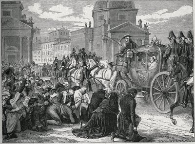 Triumfalny wjazd papieża Piusa VII (Pio) (1742-1823) w Rzymie (Rzym) w dniu 24 maja 1814 r. Rycina z XIX wieku. Prywatna kolekcja. autorstwa Anonymous Anonymous