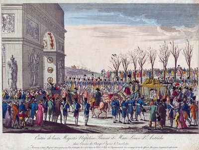 Procesja ślubna Napoleona i Marie-Louise wzdłuż Pól Elizejskich 2 kwietnia 1810 - Anonim - 1810 - Akwaforta, akwarela - 35,3x45,7 - Kolekcja prywatna autorstwa Anonymous Anonymous