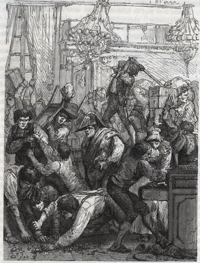Kradzież strażnika mebli (obecnie Hotel de la Marine, Place de la Concorde) - Kradzież w tygodniu od 11 do 17 września 1792 przez zespół na zlecenie Paula Miette z części Diamentów w hotelu du Garde-Meuble de la Couronne, Paryż, gdzie t autorstwa Anonymous Anonymous