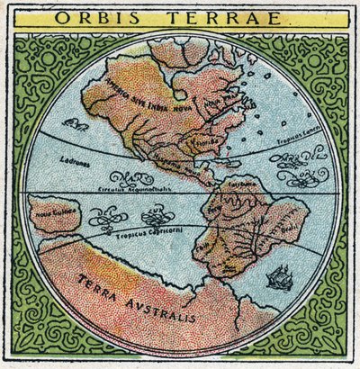 Czas: orbis terrae. Globus z Ekwadorem i tropikami. Anonimowa ilustracja z 1925 r. Ze zbiorów prywatnych. autorstwa Anonymous Anonymous