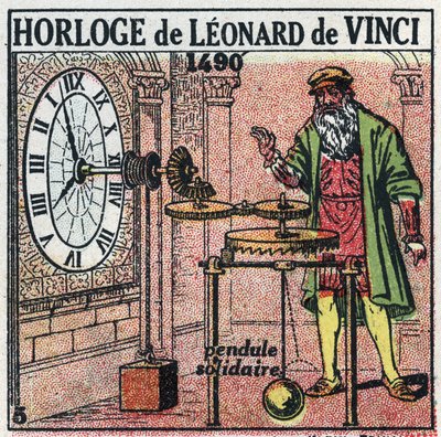 Czas: zegar wagowy wynaleziony przez Leonarda de Vinci (Leonardo da Vinci) (1452-1519) w 1490 r. Zastępuje ulotkę wagą pionową. Anonimowa ilustracja z 1925 r. Ze zbiorów prywatnych. autorstwa Anonymous Anonymous
