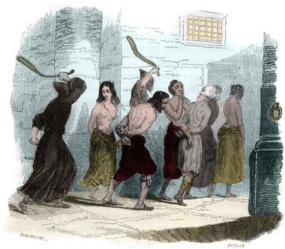 Tortury podczas inkwizycji w Hiszpanii w XVI wieku: Męka bata. Ilustracja w „”Mysteres of the Inquisition and Other Tajnych Stowarzyszeń Hiszpanii”” Victor de Fereal, Suberwick, Manuel Galo de Cuendias. Wydane przez P. Boizard autorstwa Anonymous Anonymous