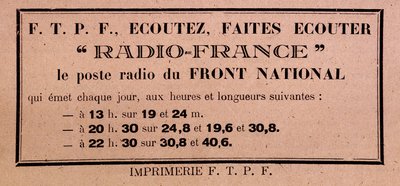 Traktat FFI-FTPF wzywający do słuchania Radia France, „”stacji radiowej Frontu Narodowego”” autorstwa Anonymous Anonymous