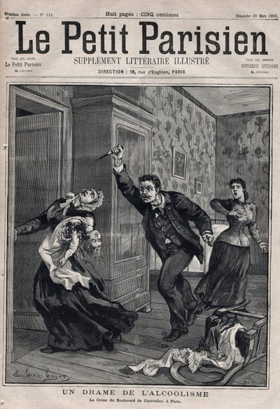 Różne fakty: dramat alkoholizmu - Le crime du Boulevard de Courcelles w Paryżu - Grawer w „Le petit Parisien” z 1891 r. - Kolekcja prywatna autorstwa Anonymous Anonymous