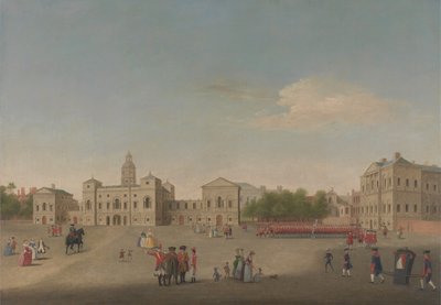 Widok gwardii konnej i Whitehall, ok. 1750 (olej na płótnie) autorstwa Anonymous Anonymous