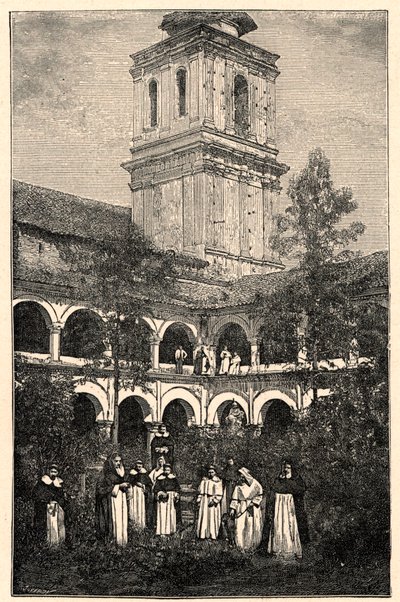 Widok klasztoru Dominikanów w Quito w Ekwadorze. Grawer w „Misjach katolickich w XIX wieku” Louis-Eugene (Louis Eugene) Louvet. prywatna kolekcja. autorstwa Anonymous Anonymous