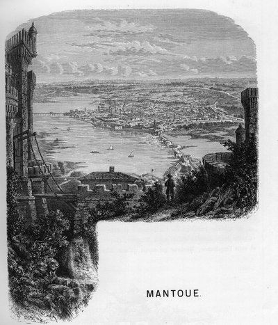 Widok na miasto Mantua (Mantova), Włochy. rycina z 1859 r. w „Galeriach Europy – Włochy” autorstwa Armengaud. Prywatna kolekcja. autorstwa Anonymous Anonymous