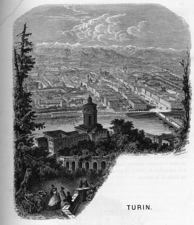 Widok na miasto Turyn (Torino), Włochy. rycina z 1859 roku w „Galerii Europy - Włochy” autorstwa Armengaud. Prywatna kolekcja. autorstwa Anonymous Anonymous