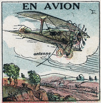 Telefonia bezprzewodowa: samolotem. Anonimowa ilustracja z 1925 r. Ze zbiorów prywatnych. autorstwa Anonymous Anonymous