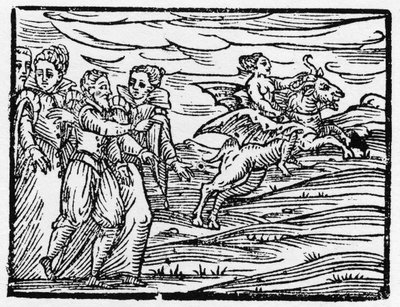 Czarownica na kozie - „”Compendium Maleficarum””, opowiada o wiedźmach, ich złu i ich przejawach, autorstwa Francesco Marii Guazzo lub Guaccio lub Guaccius (15??-16??) 1608 Kolekcja prywatna autorstwa Anonymous Anonymous