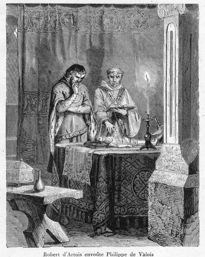Czary i czarna magia: „” Pan Robert III Artois (1287-1342) czarujący Jana Walezego (Jana II, znanego jako Jan Dobry), syna króla Filipa VI, na lalce z wosku na jego obraz (voodoo) autorstwa Anonymous Anonymous