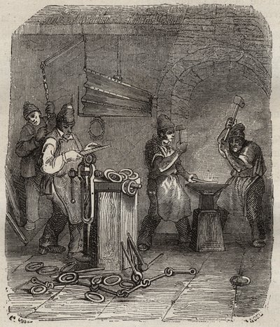 Siły robotnicze w Rochefort Bagne w XIX wieku. Grawer „Historia skazanych od ich powstania do dnia dzisiejszego” (1877) autorstwa Pierre