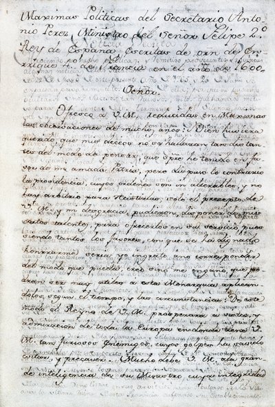 Pisma polityczne Antonio Pereza (1540-1611). Hiszpański sekretarz polityczny króla Hiszpanii Filipa II. Ekwador, Quito. Biblioteka Polityczna Ekwadoru Aurelio Espinosa autorstwa Anonymous Anonymous