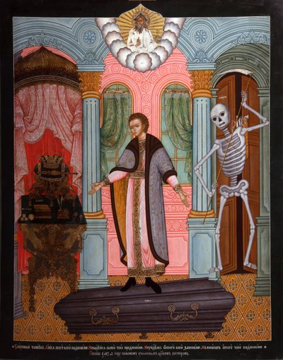 Przypowieść o człowieku śmiertelnym, początek XVIII wieku. autorstwa Anonymous Russian icon painter