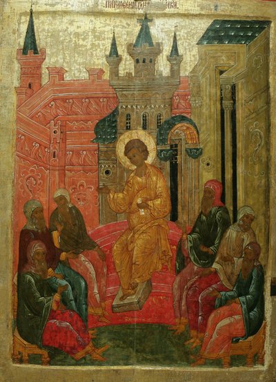 Prepolowanie Chrystusa wśród lekarzy, XV w. autorstwa Anonymous Russian icon painter
