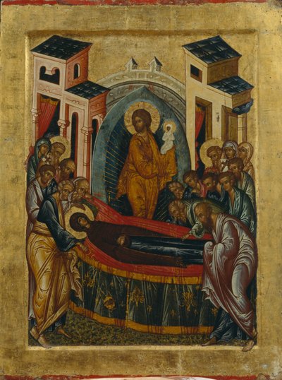 Zaśnięcie Dziewicy, 1497 autorstwa Anonymous Russian icon painter