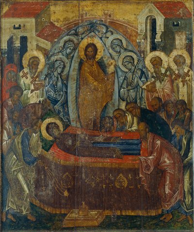 Zaśnięcie Marii, początek XV wieku. autorstwa Anonymous Russian icon painter