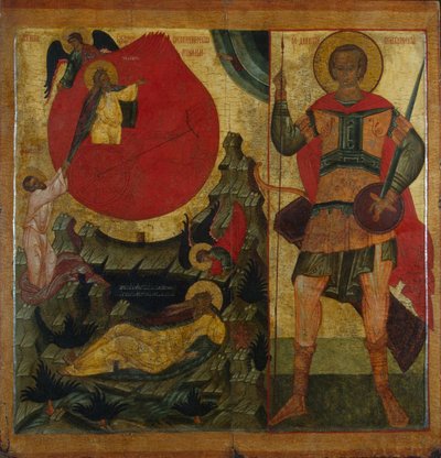 Prorok Eliasz i rydwan ognisty. Św. Demetriusz z Salonik, połowa XVI wieku autorstwa Anonymous Russian icon painter