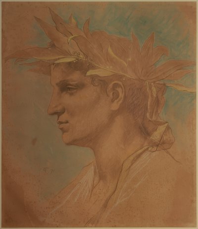 Męska głowa ozdobiona laurem autorstwa Anselm Feuerbach