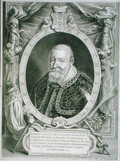 Jan Jerzy I (1585-1656) elektor saski, z „Portraits des Hommes Illustres”, sztych. Coenrad Waumans, wydana w 1706 r. (rycina) autorstwa Anselmus van (after) Hulle