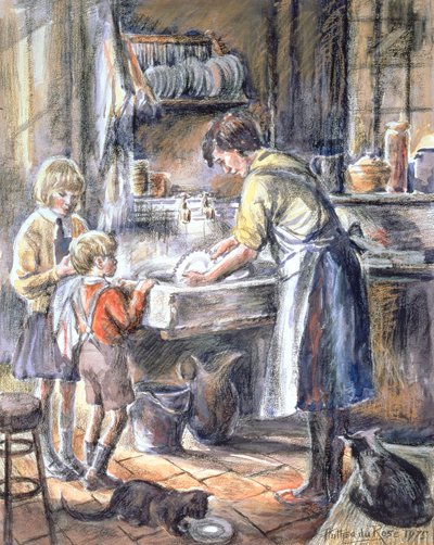 Pomoc w zmywaniu, 1975 (toaleta i kredka) autorstwa Anthea Durose